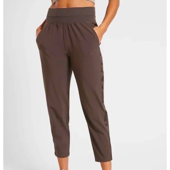 Athleta Nolita Slim Tapered Cropped Pants, Brown, Size 4, Pull-On, Lightweight - Picture 1 of 11